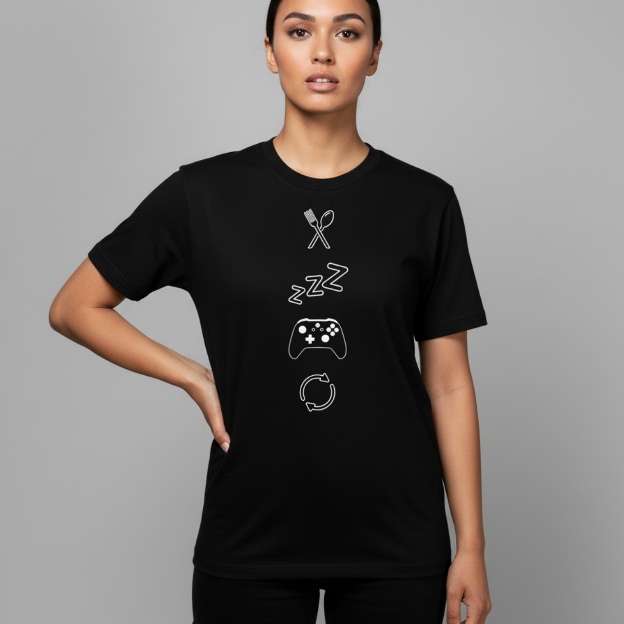 Eat Sleep Game Repeat T‑Shirt – Dark